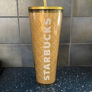 Starbucks Quilted Metallic Gold Tumbler with Straw